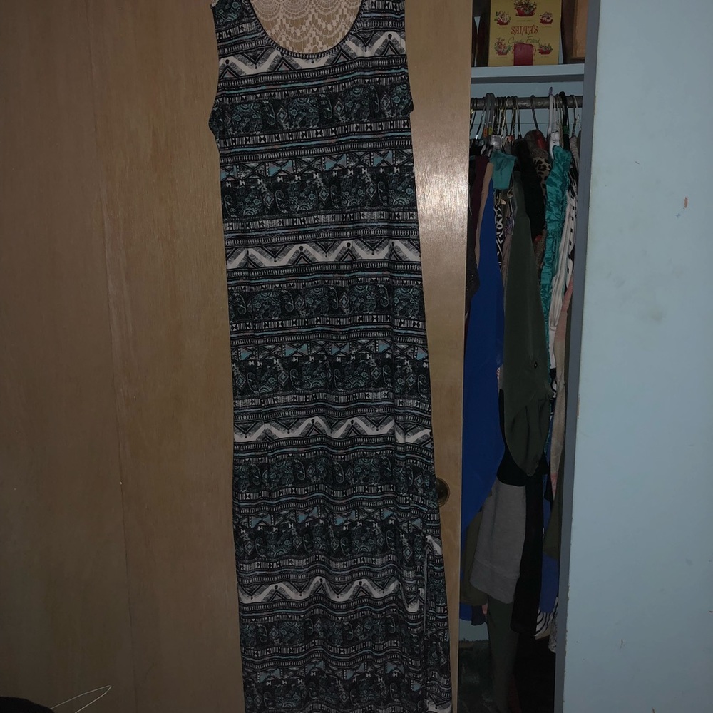 Elephant Print Crochet back maxi dress